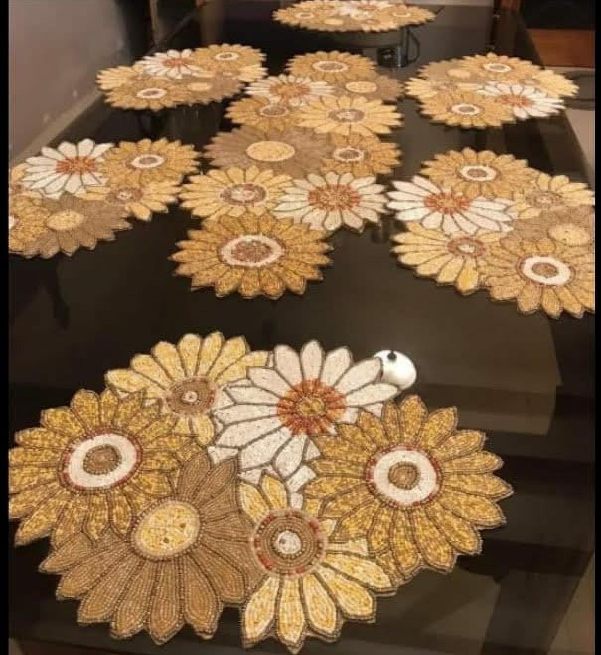 Set of 13 Pieces Sunflower Table Runner And Placemat Set Beaded Table Runner And Tablemat Set Wedding Table Decoration